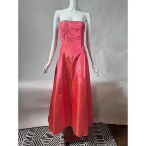 Jessica McClintock For Gunne Sax Vintage Strapless Coral Pink Gown With Rhinesto